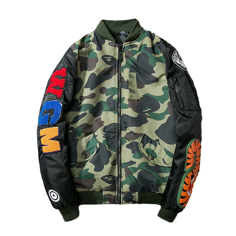 Mens Bomber Jacket MA-1 Winter Thickness available cotton-padded jacket shark pilot couple autumn and winter embroidery camouflage