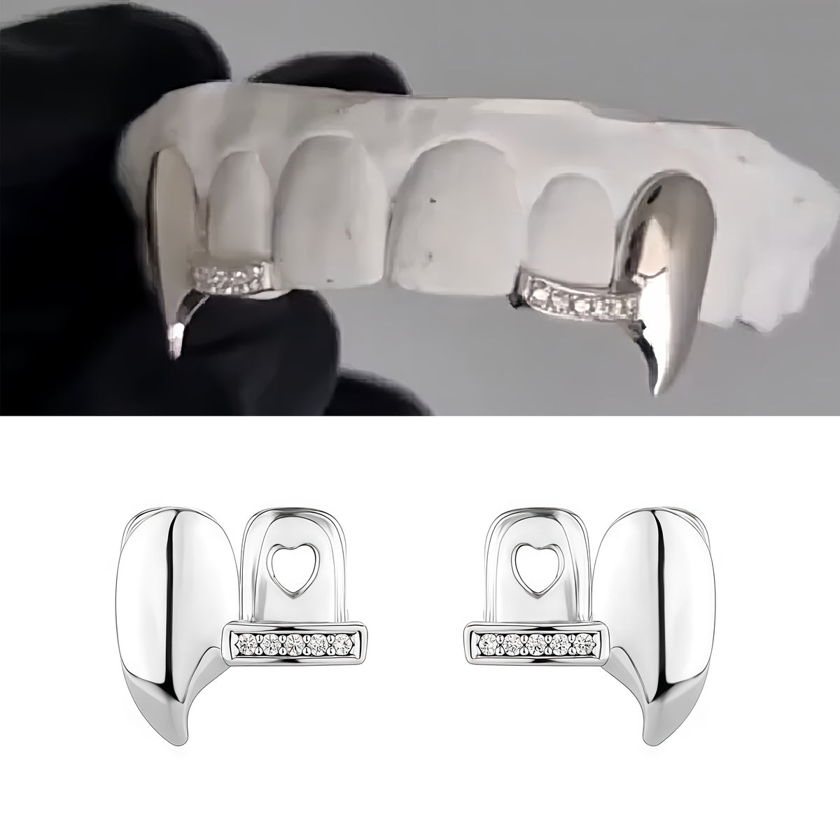 Grillz Hip-Hop Rock Symmetrical Fangs Zircon Braces Horizontal Bar Combination Personalized Dentures Men's Cross-Border Hip-Hop Accessories