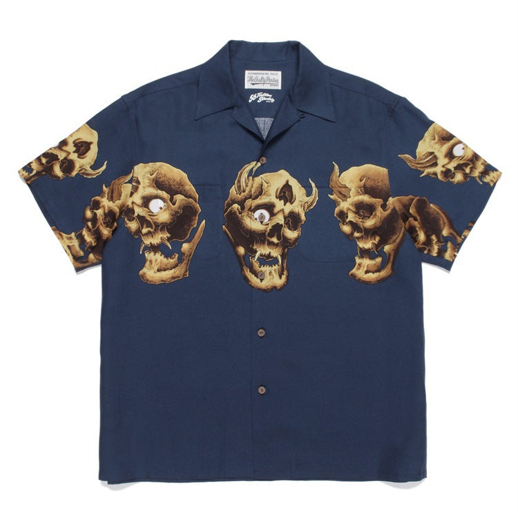 GUILTYPARTIES TIGER Shirts 21AW 56 TATTOO Tattoo, Skull Hawaiian Short Sleeve Shirt Men