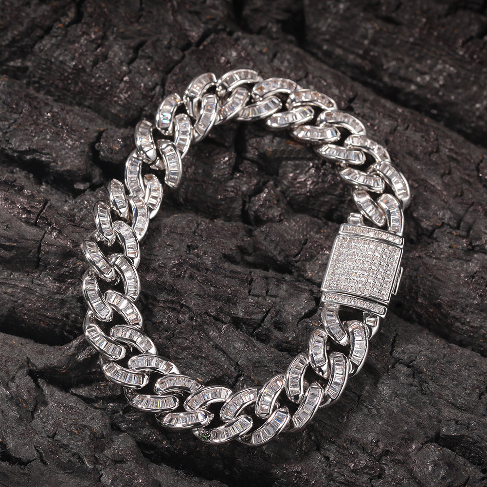Bracelet Pure T Square Cuban Bracelet ins Wind Diamond Large Gold Chain Spectrum