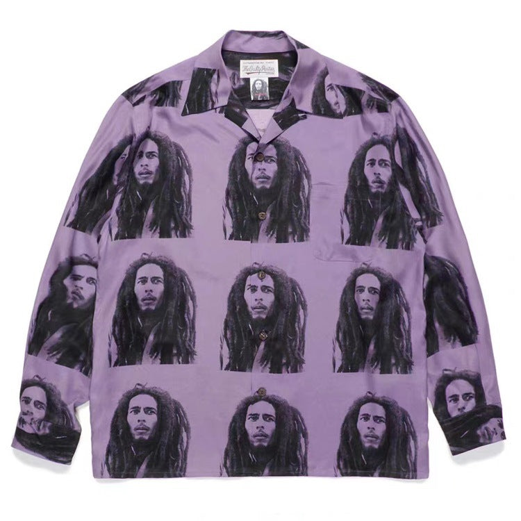 GUILTYPARTIES TIGER Long sleeved shirt BOB MARLEY Reggae rock portrait Hawaiian long sleeved shirt