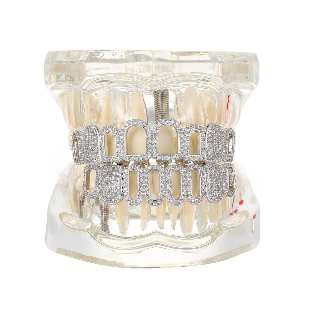 Grillz Hip-Hop Rock Hip Hop Singer Braces Real Gold Plated Hollow Teeth Filled with Diamonds Cross Border HIPHOP Braces Halloween Hip Hop Ornaments