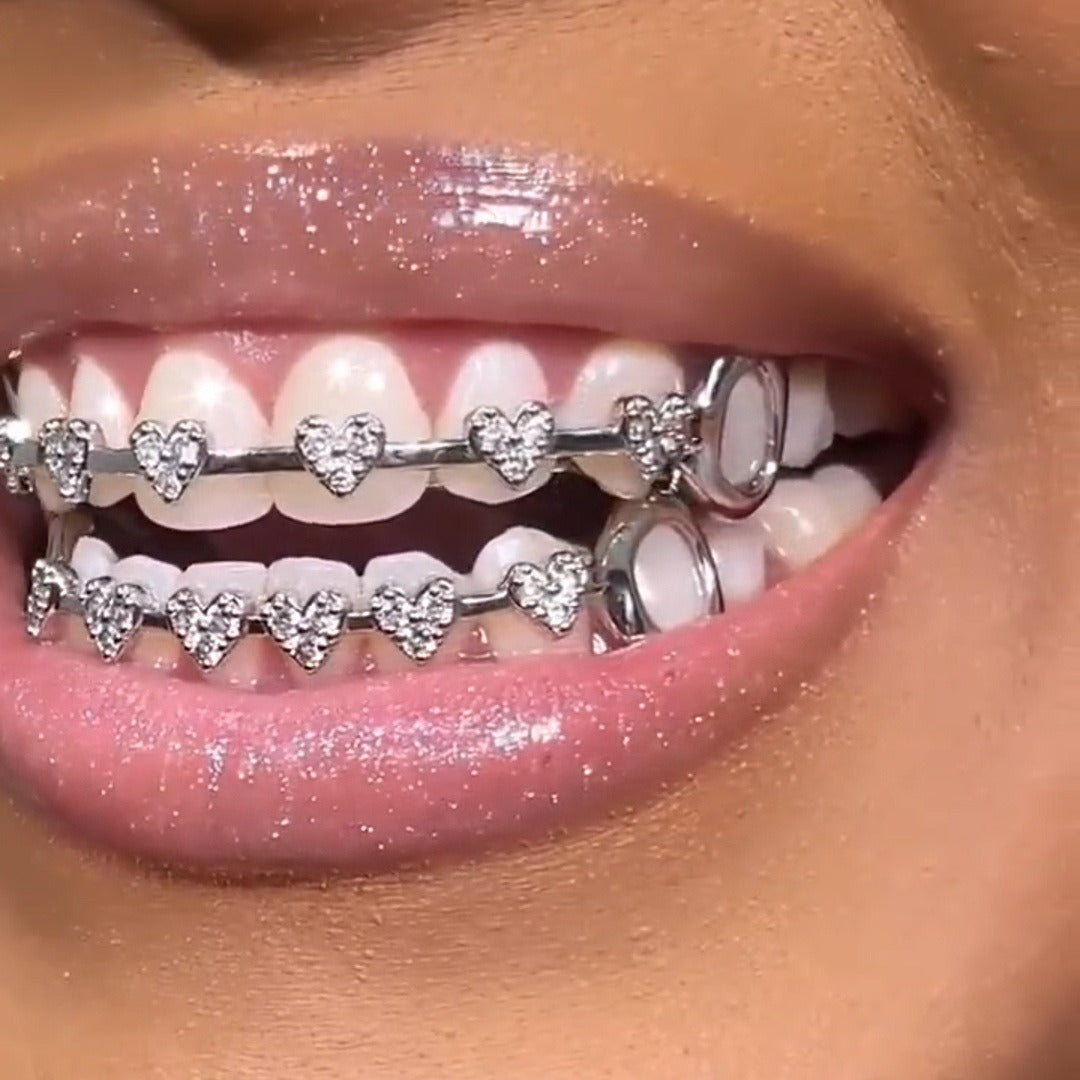 Grillz Hip-Hop Rock Hip-Hop Braces Real Gold Plated 8-tooth Micro-inlaid Love Full Diamond Cross-border HIPHOP Braces Halloween Hip-Hop Ornaments