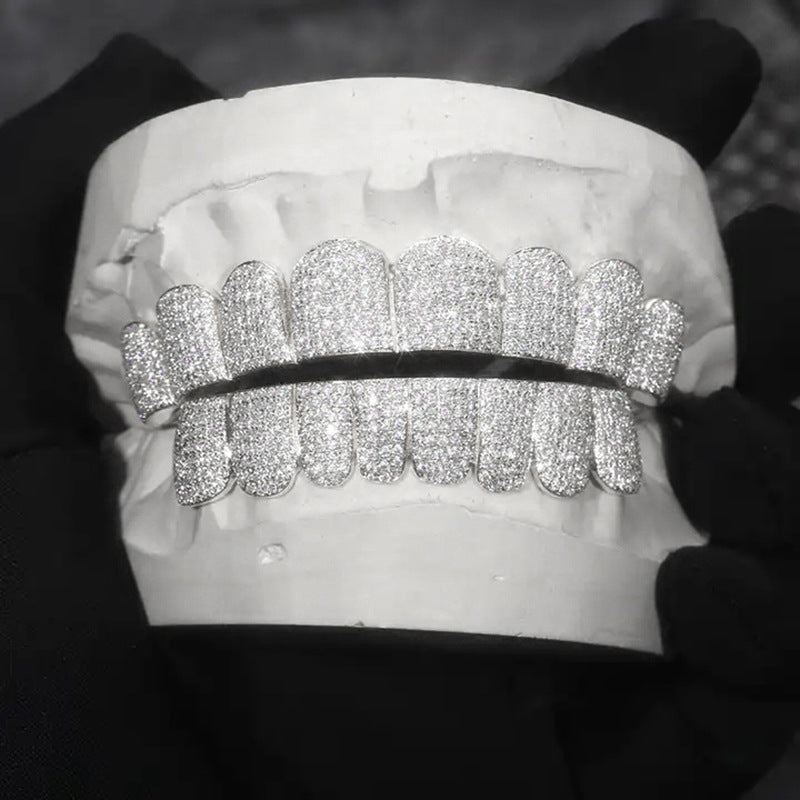 Grillz Hip-Hop Rock Halloween Cross-border Hip-Hop Braces Accessories 18K Real Gold Electroplated Copper Zirconium Teeth Accessories Exaggerated Rap Props Braces Accessories