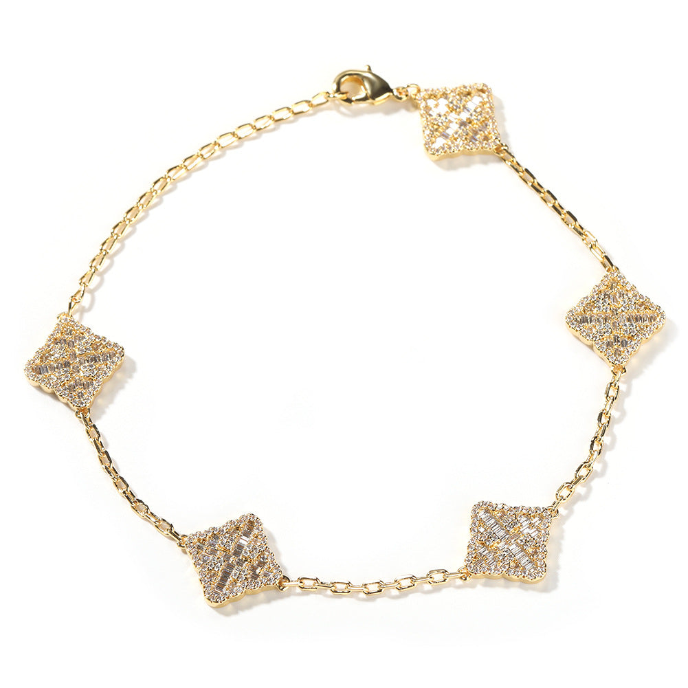 Bracelet Lucky Clover Bracelet Summer Women's Premium Sense Copper with Diamonds