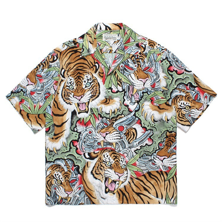 GUILTYPARTIES TIGER Shirts 23SS TIM LEHI Flame Tiger Full Print Hawaiian Short Sleeve Shirt Men