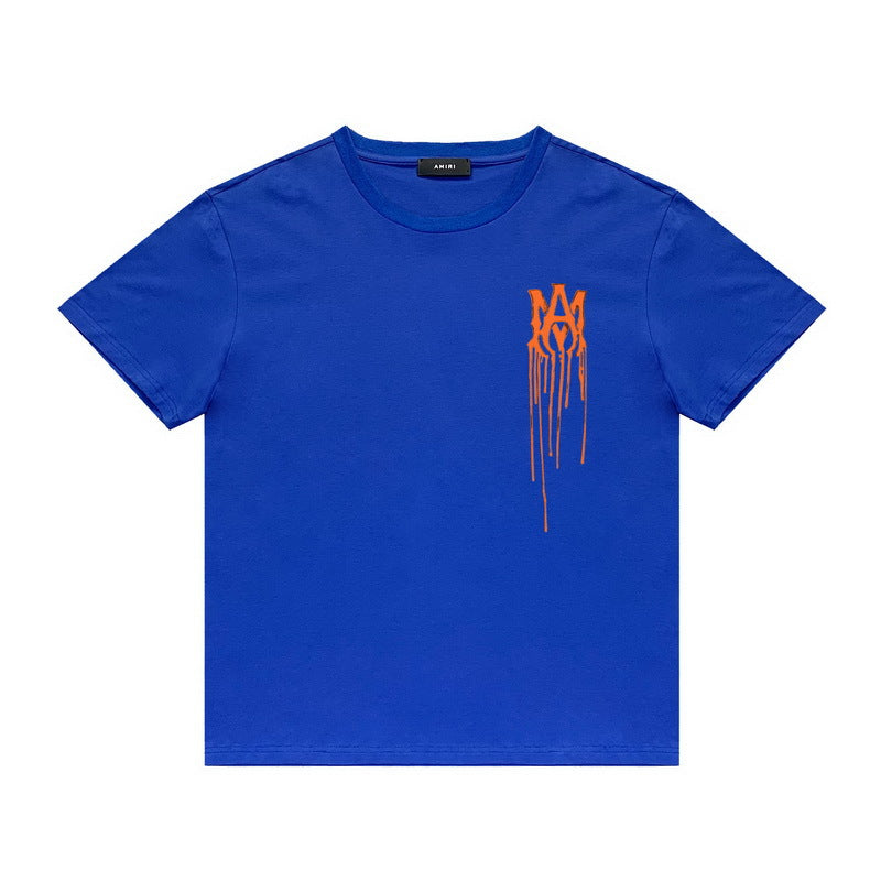 Amiri T Shirt Orange Printed Casual Hip Hop High Street round Neck Short Sleeve T-shirt