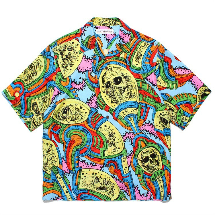 GUILTYPARTIES TIGER Shirts 24ss Science Fiction Graffiti, Rayon Casual, Hawaiian Short Sleeve Shirt