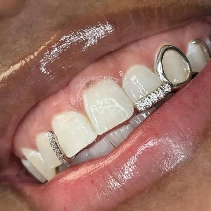 Grillz Hip-Hop Rock Hollow Bar Drill Stick Drill Double Parquet Braces Daily Out Cool Glossy Gold Teeth Hip Hop Versatile Accessories
