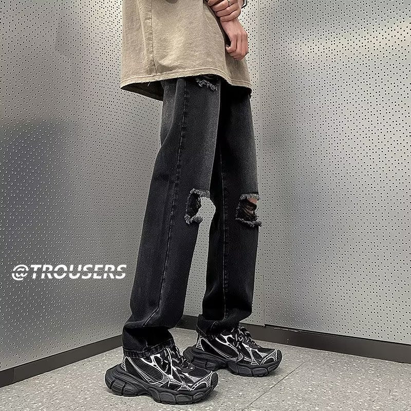 Men Jeans Ripped Jeans Men Vintage Oversize Straight Loose Pants