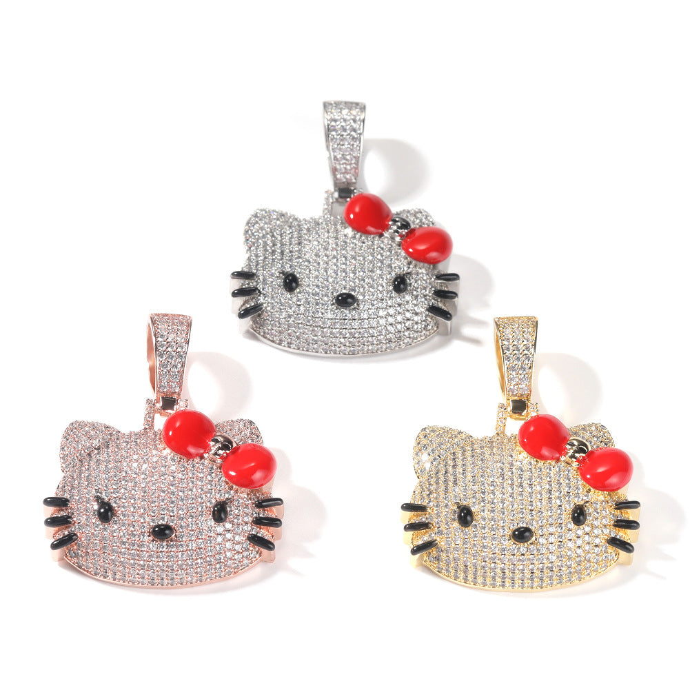 Jewelry Cute Cartoon Cat Zircon Pendant Gold Hip Hop St. Valentine's Hello Katie Spectrum Animal
