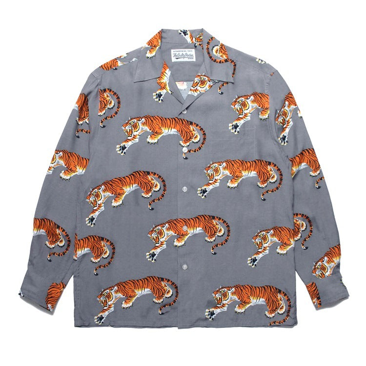 GUILTYPARTIES TIGER Long sleeved shirt Tiger Hawaiian Casual Long Sleeve Shirt Men's and Women's
