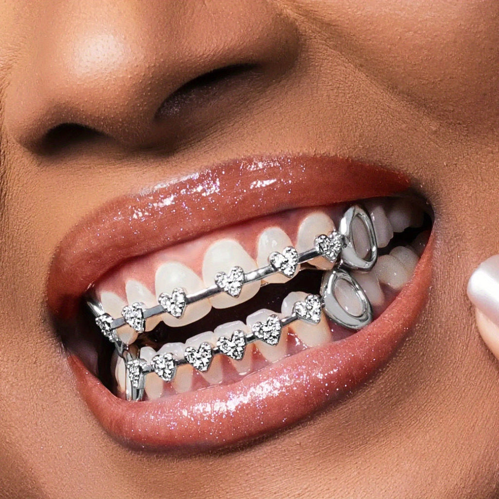 Grillz Hip-Hop Rock Hip-Hop Braces Real Gold Plated 8-tooth Micro-inlaid Love Full Diamond Cross-border HIPHOP Braces Halloween Hip-Hop Ornaments