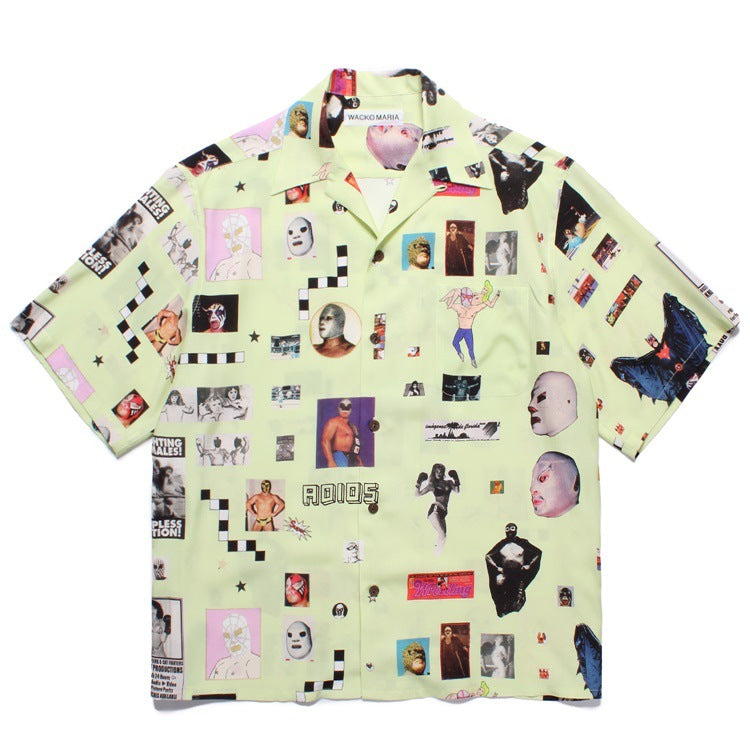 GUILTYPARTIES TIGER Shirts Figure Mask Abstract Art Rayon Hawaiian Short Sleeve Shirt