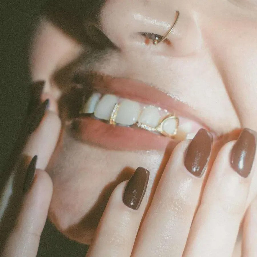 Grillz Hip-Hop Rock Hollow Bar Drill Stick Drill Double Parquet Braces Daily Out Cool Glossy Gold Teeth Hip Hop Versatile Accessories
