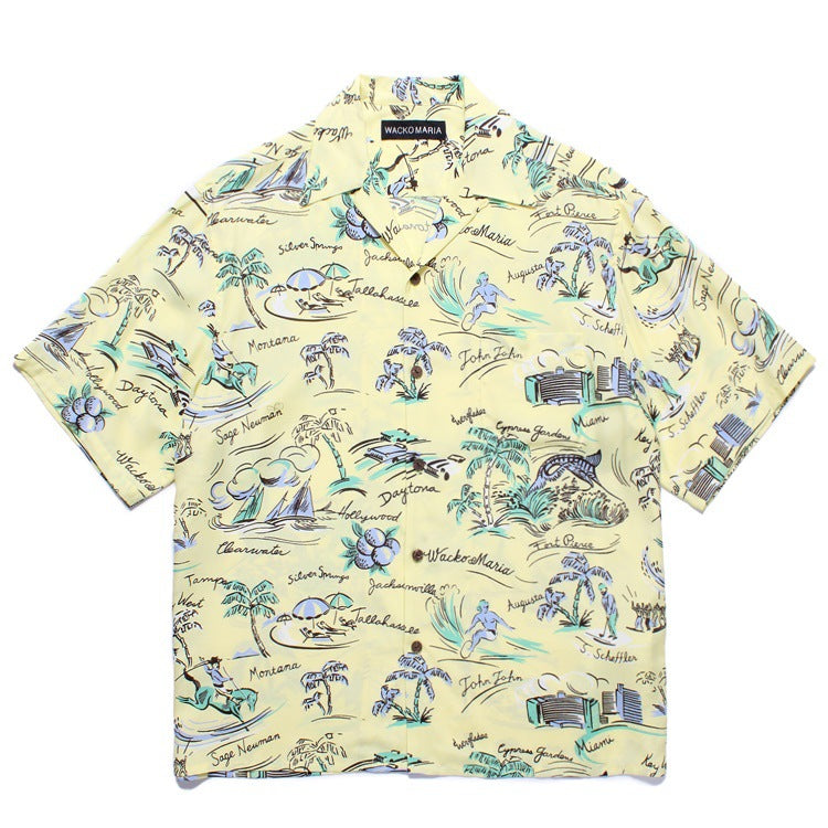 GUILTYPARTIES TIGER Shirts Island Coconut Surfing Leisure Travel Rayon Hawaiian Short Sleeve Shirt