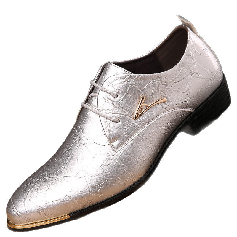 Men's dress shoes leather shoes men's glossy patent leather crack embossed men's shoes trendy brand high-end business leisure wedding small leather shoes