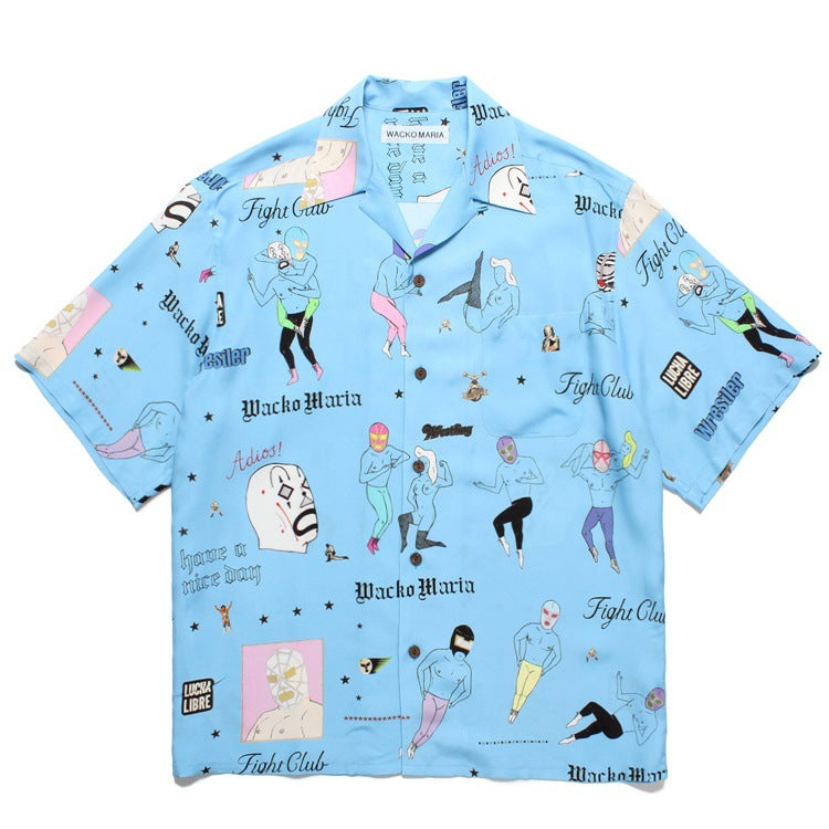 GUILTYPARTIES TIGER Shirts Vacation trendy brand character mask abstract print Hawaiian short-sleeved shirt men