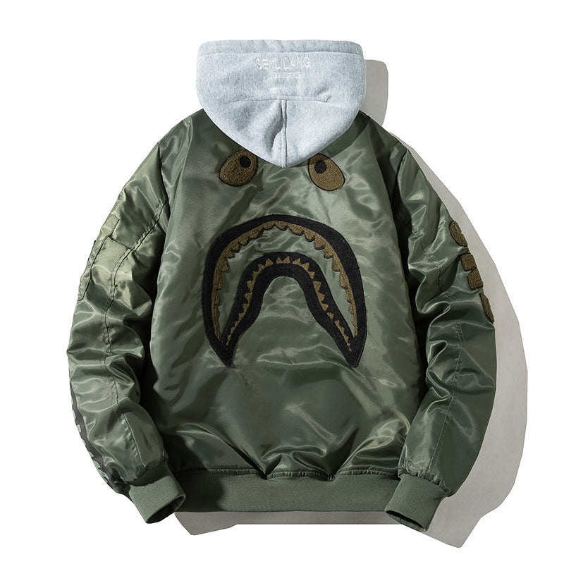 Mens Bomber Jacket MA-1 Winter Thickness available cotton-padded jacket Spring Autumn Winter Embroidery Shark Pilot Baseball Uniform