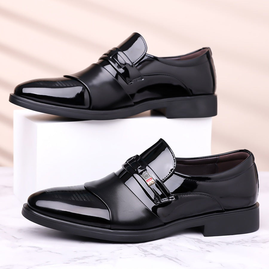 Men's dress shoes leather shoes men's glossy splicing men's dress shoes wedding business banquet autumn and winter men's shoes trendy brand high sense