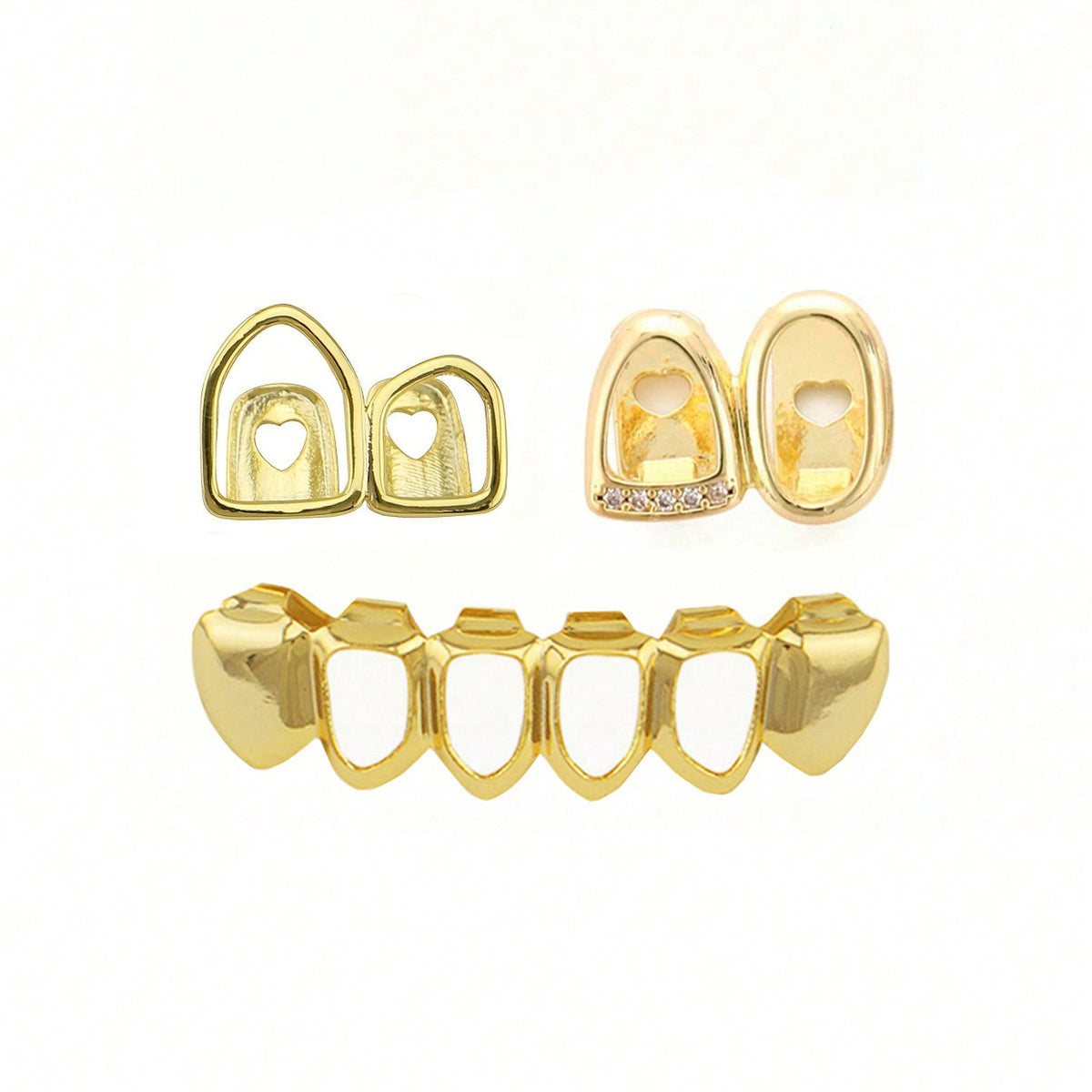 Grillz Hip-Hop Rock Hollow Double Hollow Bar Drill Triple Braces Daily Out Cool Glossy Gold Teeth Hip Hop Versatile Cross-border Accessories