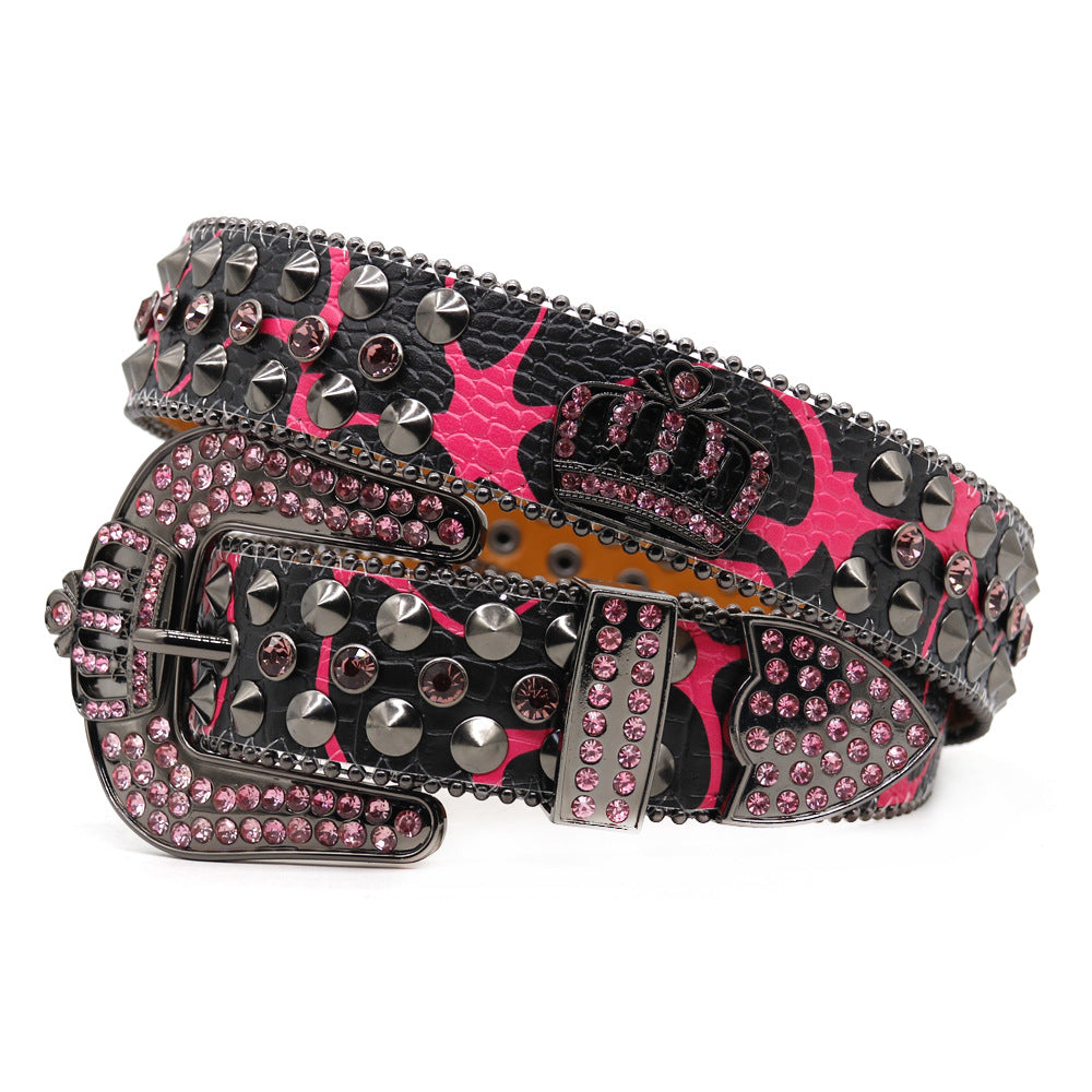 Hip-hop punk rhinestone belt dark punk style crown accessories