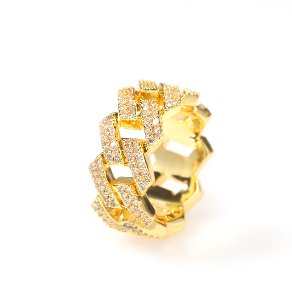 Rings Hip Hop Copper Zircon Cuban Chain Ring St. Valentine's Spectrum