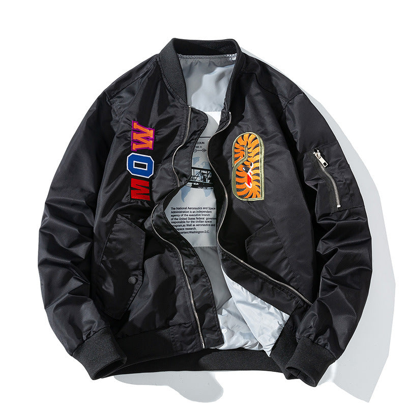 Mens Bomber Jacket MA-1 Winter Thickness available cotton-padded jacket Autumn/winter embroidery shark pilot baseball jersey
