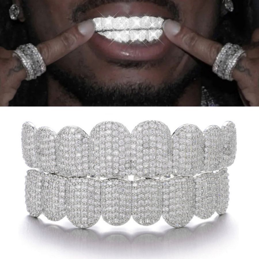 Grillz Hip-Hop Rock Halloween Cross-border Hip-Hop Braces Accessories 18K Real Gold Electroplated Copper Zirconium Teeth Accessories Exaggerated Rap Props Braces Accessories