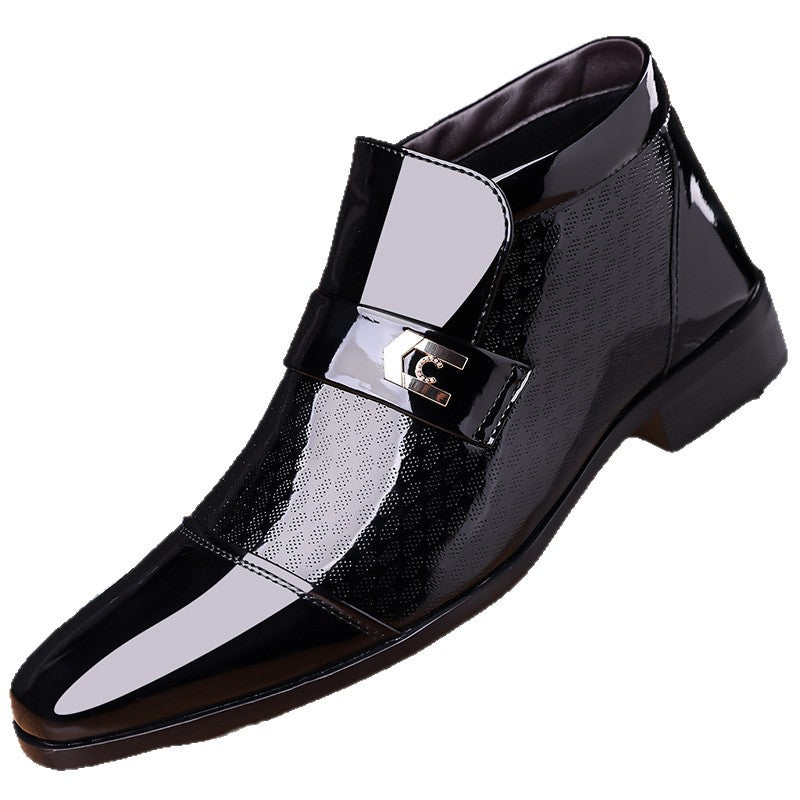 Men's dress shoes men's leather shoes bright patent leather splicing high-top men's shoes business casual British style single shoes temperament