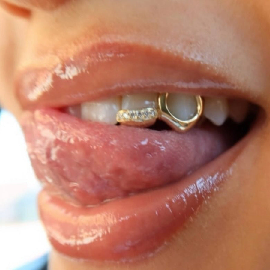 Grillz Hip-Hop Rock Hollow Love Stick Drill Double Braces Daily Out Cool Glossy Gold Teeth Hip Hop Versatile