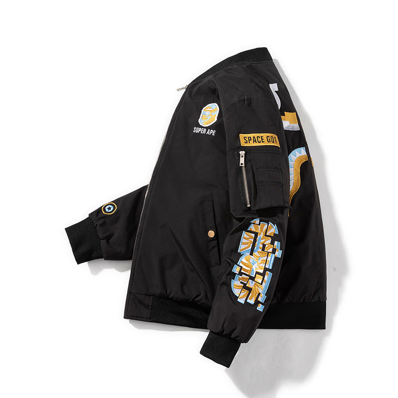 Men's Bomber Jacket MA-1 Winter Thickness available cotton-padded jacket Spring/Autumn/Winter Air Force Bomber Jacket Men's and Women's Shark Embroidery