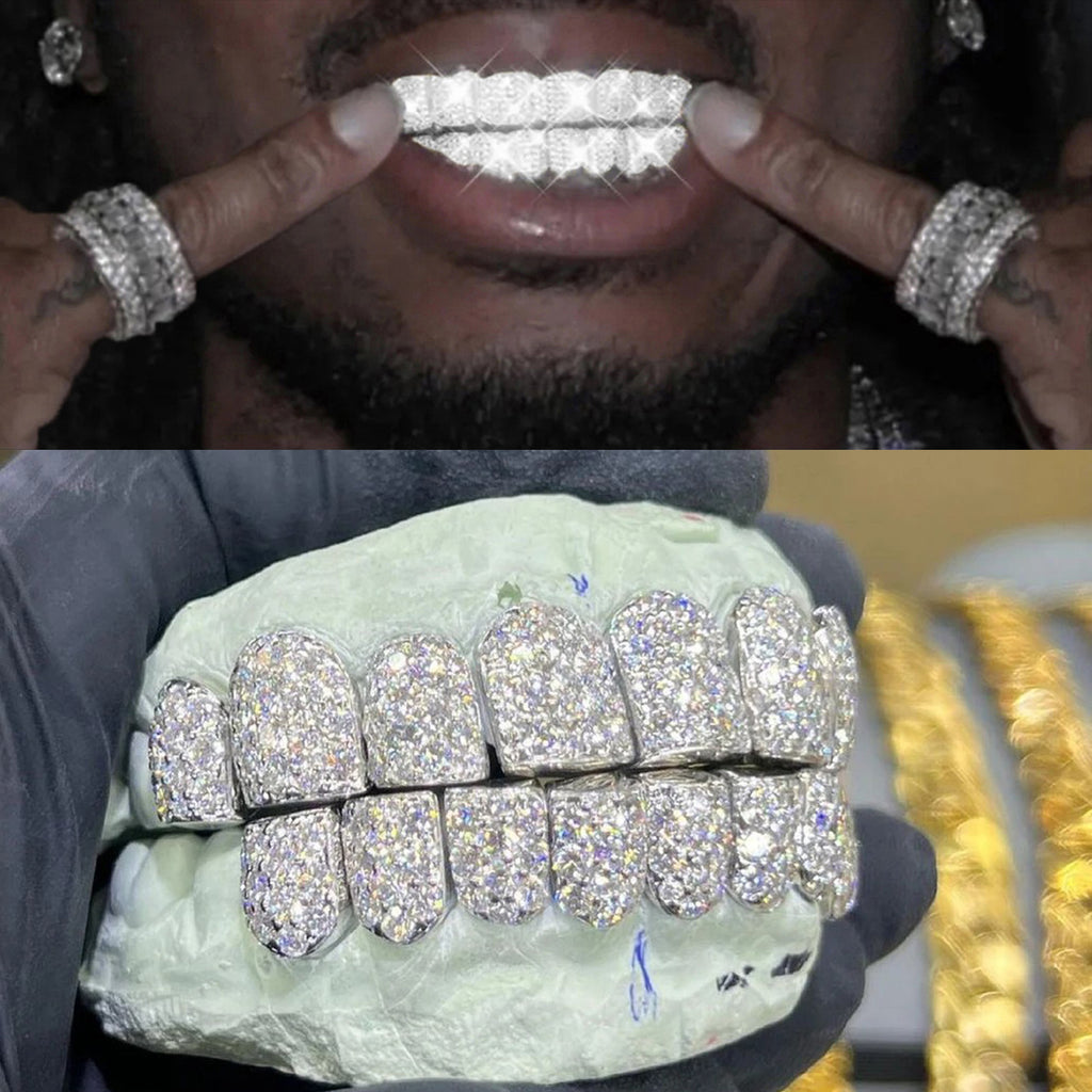 Grillz Hip-Hop Rock Hip Hop Braces Real Gold Plated 10-Tooth Microstudded Diamond HIPHOP Braces Halloween Hip Hop Ornament