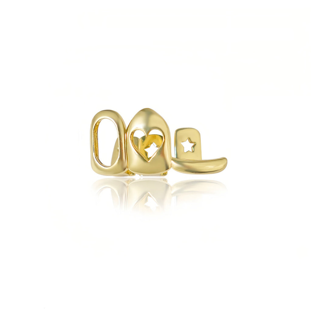 Grillz Hip-Hop Rock Love Braces Cross-border Hollow Triple Braces Heart-shaped Design Independent Braces Fashion Accessories Hip Hop Braces