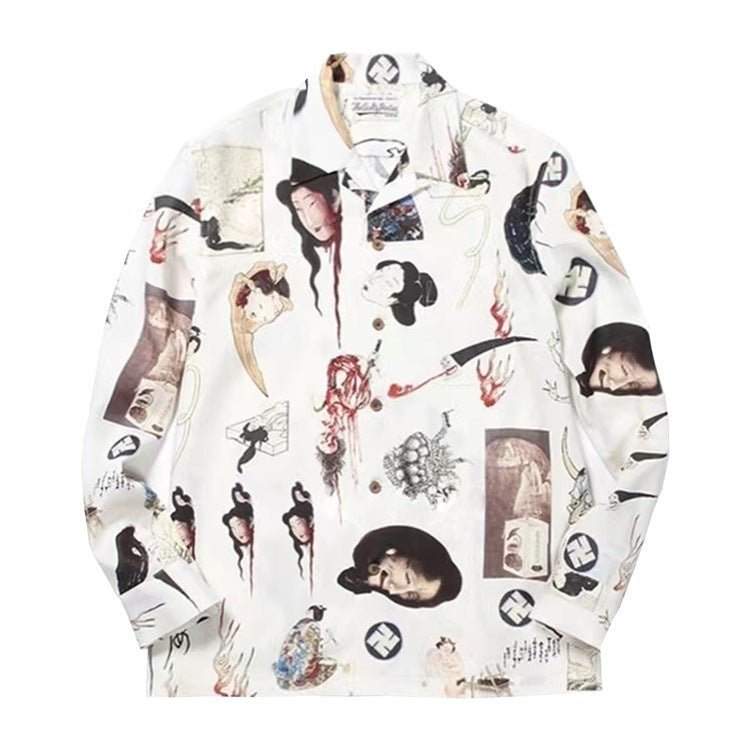 GUILTYPARTIES TIGER Long sleeved shirt, Ukiyo-e graffiti Hawaiian long-sleeved shirt men