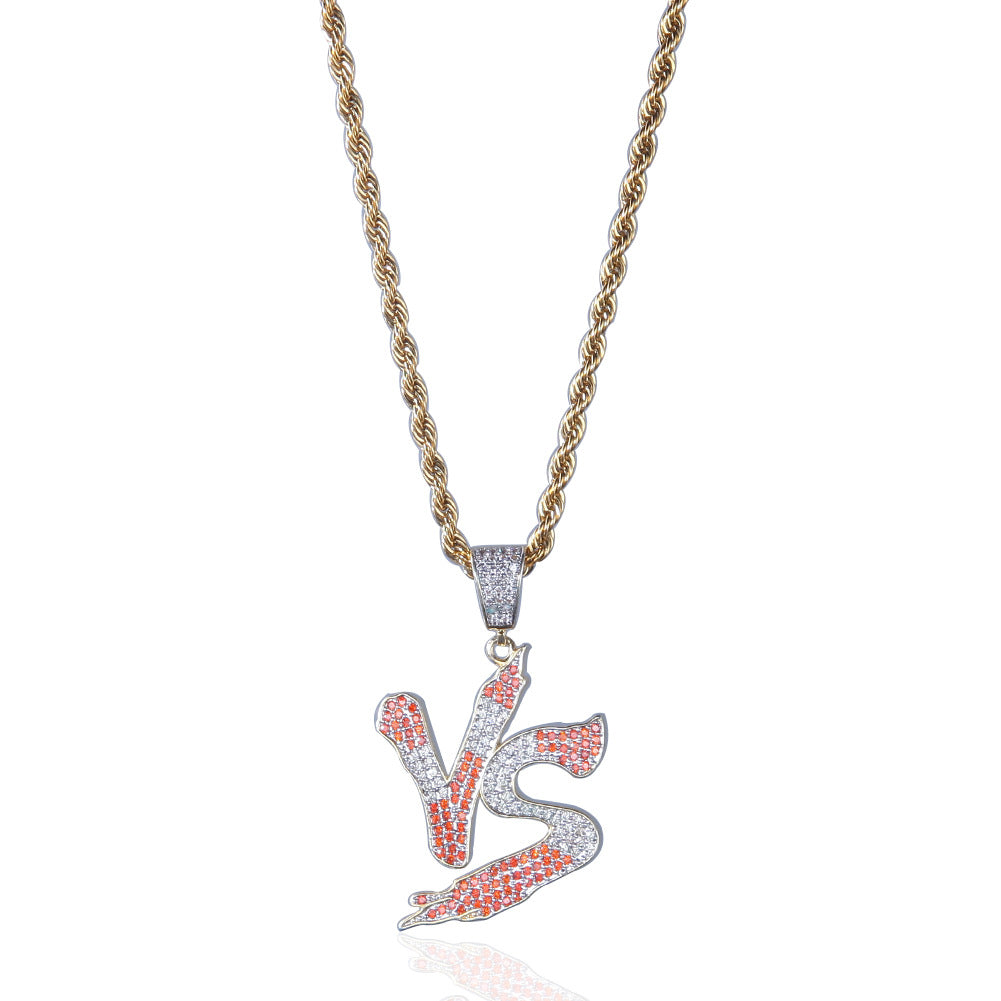 Jewelry VS Alphabet Trend Pendant Copper Inlaid Zircon Full Diamond Necklace Spectrum Alphabet Pieces
