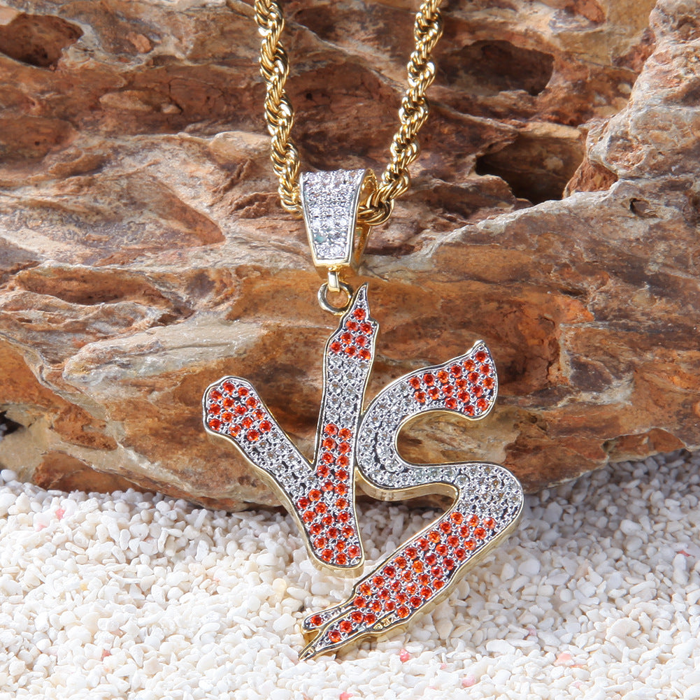 Jewelry VS Alphabet Trend Pendant Copper Inlaid Zircon Full Diamond Necklace Spectrum Alphabet Pieces