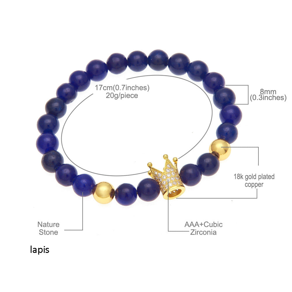 Bracelet Tiger's Eye Volcanic Stone Agate Microencrusted Zircon Hip Hop Royalty