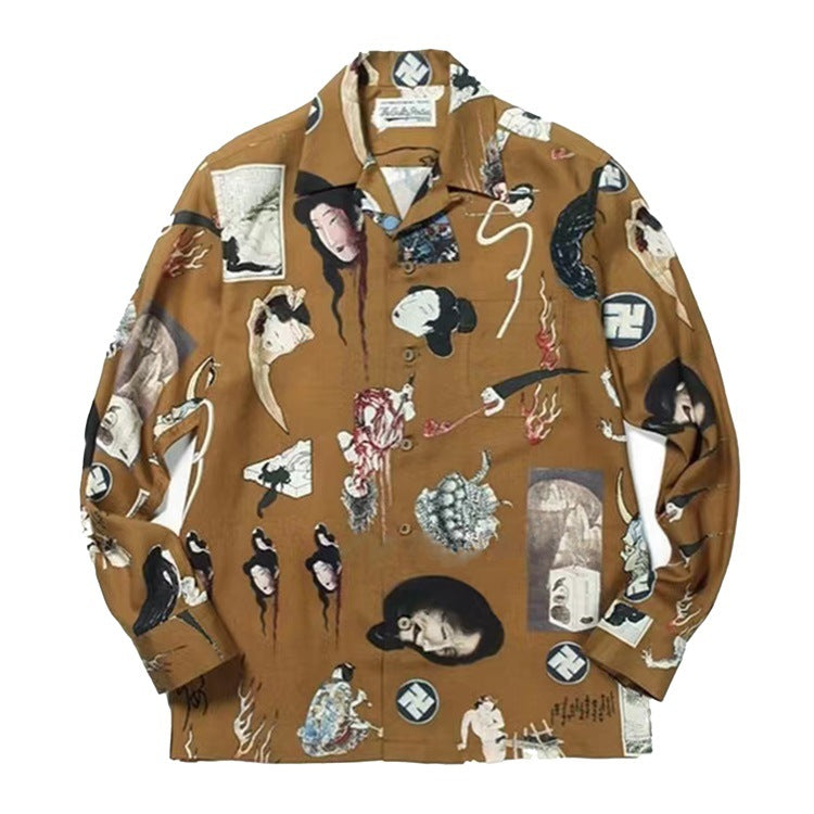 GUILTYPARTIES TIGER Long sleeved shirt, Ukiyo-e graffiti Hawaiian long-sleeved shirt men