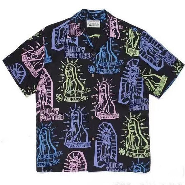 GUILTYPARTIES TIGER Shirts 20SS Bramble Flower, Virgin Mary, Hawaiian Short Sleeve Shirt Men