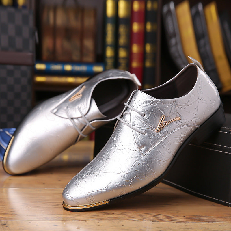 Men's dress shoes leather shoes men's glossy patent leather crack embossed men's shoes trendy brand high-end business leisure wedding small leather shoes