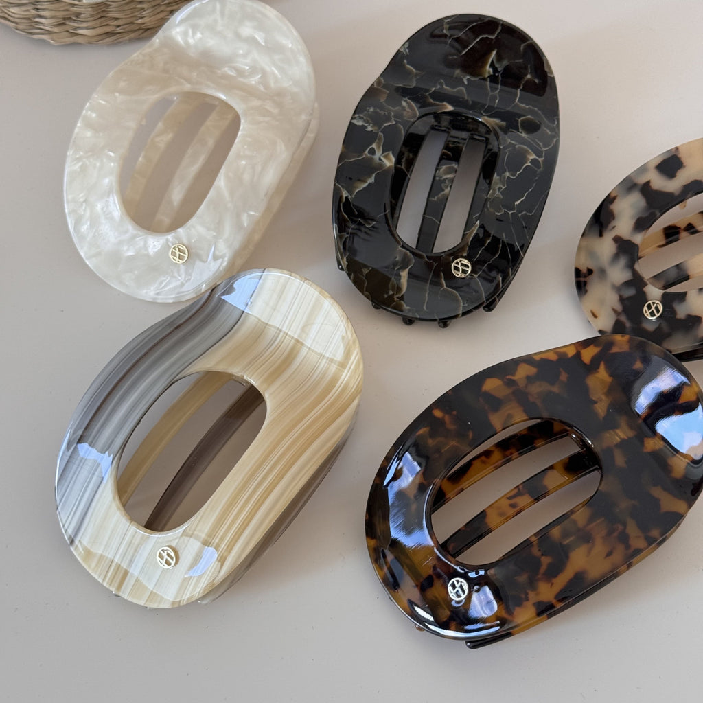 Acetic acid premium color flat oval hollow hairpin grab clip disc hair duck bill clip back head hairpin
