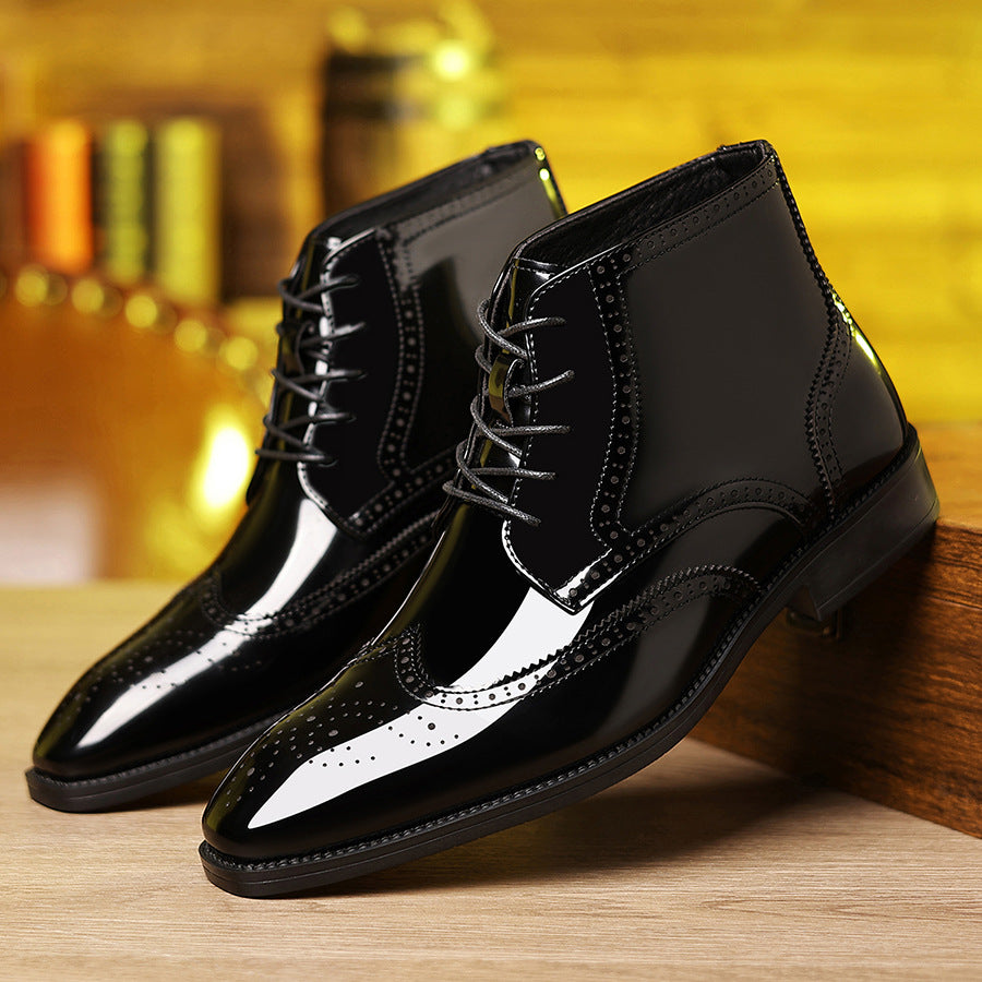 Men's dress shoes large size leather shoes men's splicing glossy high-top men's shoes trendy brand high-end wedding business men's dress shoes