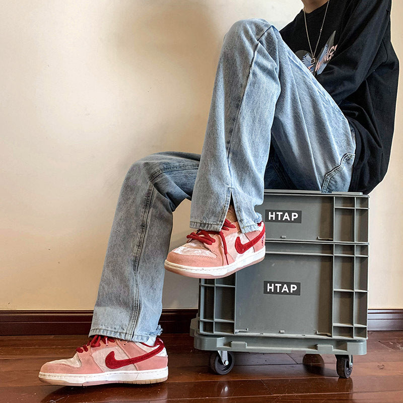 Men Jeans Split Slightly Flared Jeans Tie-Dye Wide-Leg Pants