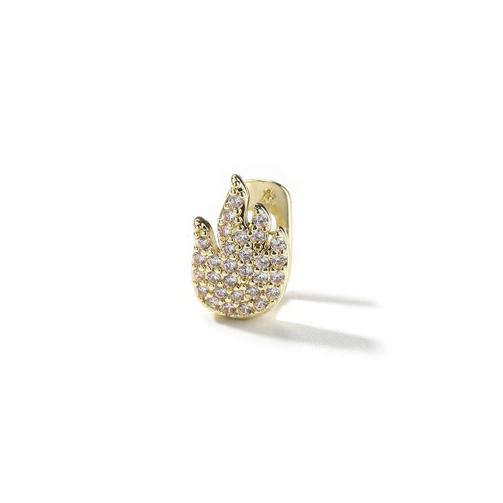 Grillz Single Flame with Diamond Teeth Hip Hop Rap Spectrum
