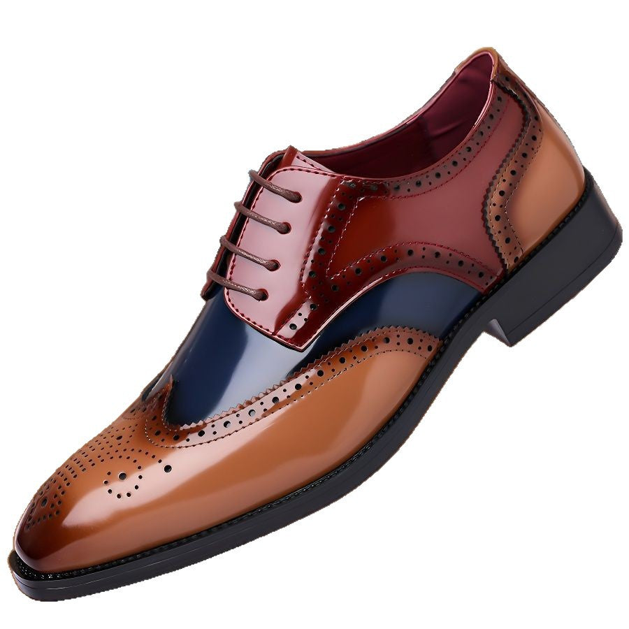 Men's dress shoes large size leather shoes men's British style splicing glossy patent leather men's shoes trendy brand advanced sense old money style small leather shoes
