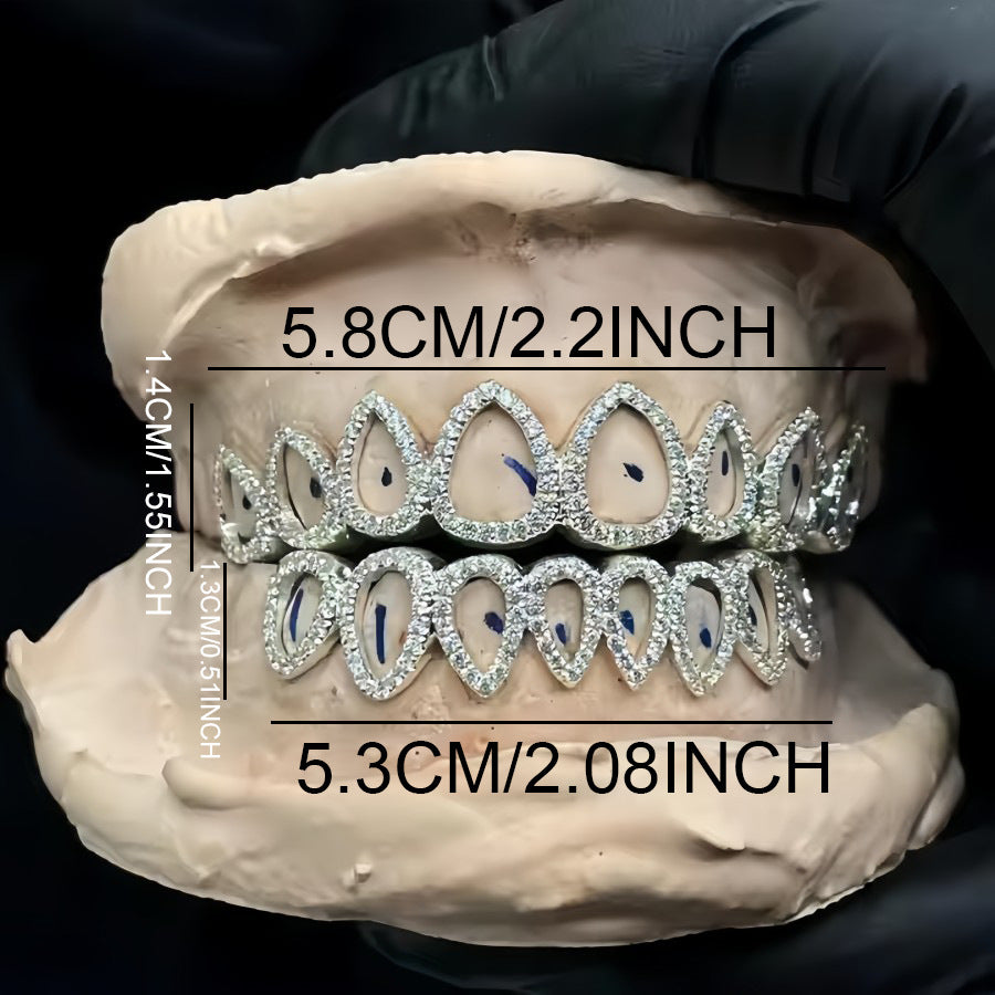 Grillz Hip-Hop Rock Hip-Hop Braces Water Drops Hollowed Out with Zircon HIPHOP Braces Halloween Personalized Dental Ornaments