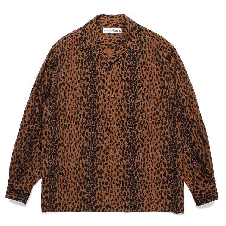 GUILTYPARTIES TIGER Long sleeved shirt Leopard print, Hawaiian rayon casual long-sleeved shirt men