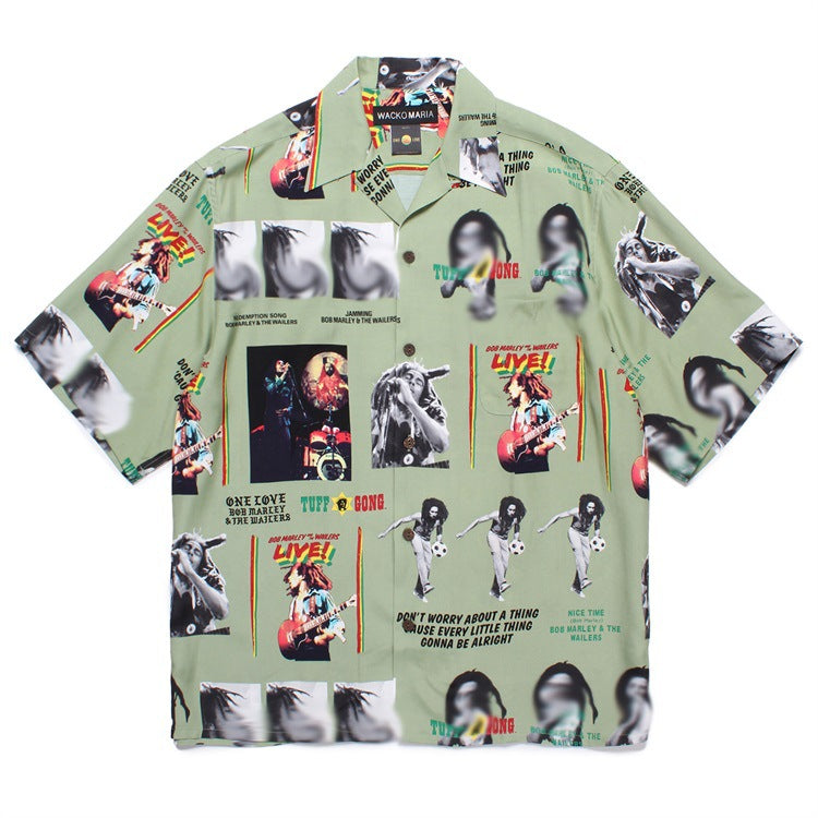 GUILTYPARTIES TIGER Shirts 24AW BOB MARLEY, Embroidered Hawaiian Short Sleeve Shirt Men