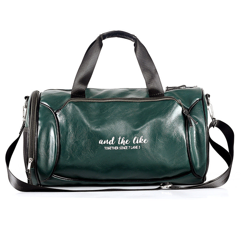 Leather duffel bag shoulder travel bag sports bag messenger bag fitness bag women's hand training bag contrasting color bag